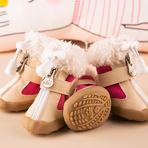 AMURAO 4 Unids/Set Zapatos Elásticos de Invierno para Mascotas Perros Antideslizantes Terciopelo Engrosamiento Calentador Pequeñas Botas de Cachorro Confort