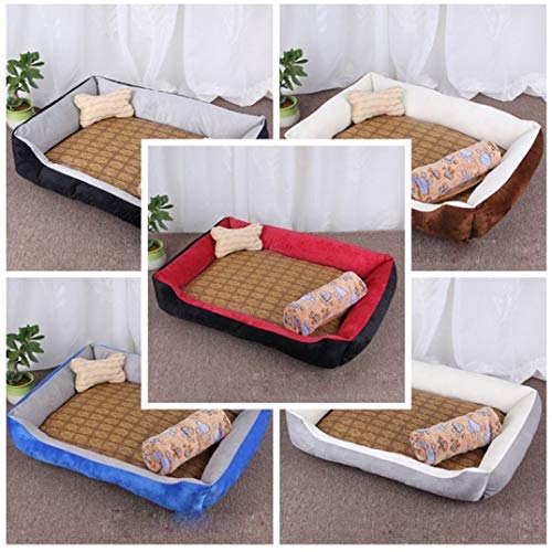 AMURAO Cama para Perros de Todas Las Estaciones Casa de Cachorros de vellón Suave con Manta Hueso Almohada Nido Almohada de Gato de ratán de enfriamiento de Verano