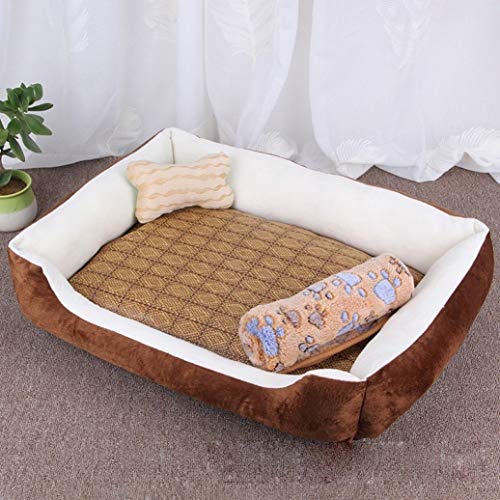 AMURAO Cama para Perros de Todas Las Estaciones Casa de Cachorros de vellón Suave con Manta Hueso Almohada Nido Almohada de Gato de ratán de enfriamiento de Verano