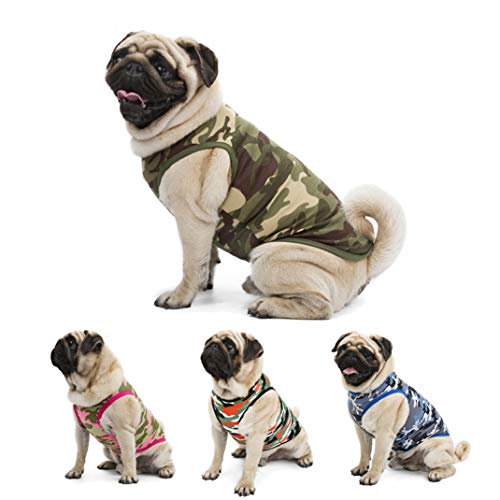 AMURAO Camiseta para Perros Mascotas Ropa para Perros pequeños Cachorro de Verano Camisa de algodón de Camuflaje para caniche Pug