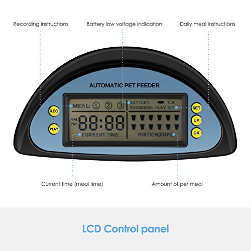 Amzdeal Comedero Automático de Alimentos para Perros, Gatos y Mascotas, Alimentador Automático 5.5L con Pantalla LCD, Función de grabación para 1-3 comidas cada día