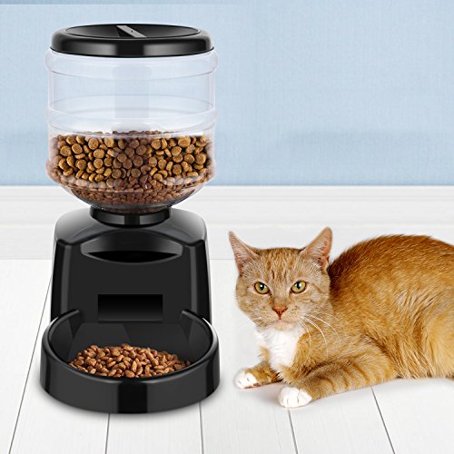 Amzdeal Comedero Automático de Alimentos para Perros, Gatos y Mascotas, Alimentador Automático 5.5L con Pantalla LCD, Función de grabación para 1-3 comidas cada día