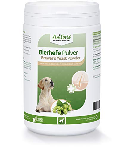 AniForte Polvo de levadura de Cerveza Pura para Perros 500g - Pelo Brillante y Fuerte, Piel Sana, Rica en vitaminas B, minerales, oligoelementos, Producto Natural