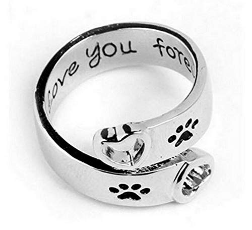 Anillo Ajustable Diseño de Corazones y Grabado de Huellas Mascota, Perro, Gato.