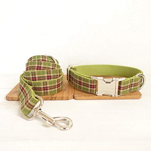 AOMEO Set De Correa para Collar De Perro - Plaid Verde Geeignet für Kleine, mittlere Oder große Hunde Benutzerdefinierte Größe