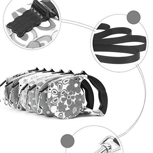 Automático Retráctil,Nylon Reflectante Mascota Perro Cuerda De Tracción Correa Telescópica Plomo, Blanco Patrón De Flores Resistente Al Desgaste Correas Resistentes A Mordeduras, Para Exteriores