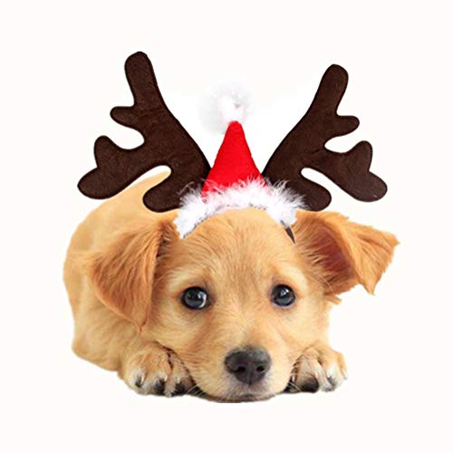 BESTOYARD Due-Home Diadema fotografía para Perros Navidad con Cuernos de Reno y Gorro de Papá Noel (Rojo)