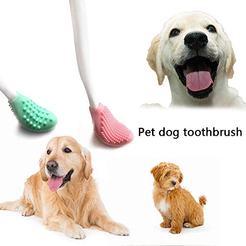 BETOY 6 pcs cepillos de Dientes para Perro y Gatos, de Silicona Suave de Doble Cara, con Mango Largo Curvado, para Cachorros, Perros pequeños, medianos, Gatos y la mayoría de Mascotas