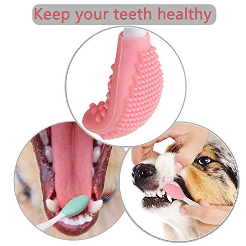 BETOY 6 pcs cepillos de Dientes para Perro y Gatos, de Silicona Suave de Doble Cara, con Mango Largo Curvado, para Cachorros, Perros pequeños, medianos, Gatos y la mayoría de Mascotas