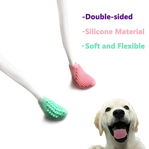 BETOY 6 pcs cepillos de Dientes para Perro y Gatos, de Silicona Suave de Doble Cara, con Mango Largo Curvado, para Cachorros, Perros pequeños, medianos, Gatos y la mayoría de Mascotas