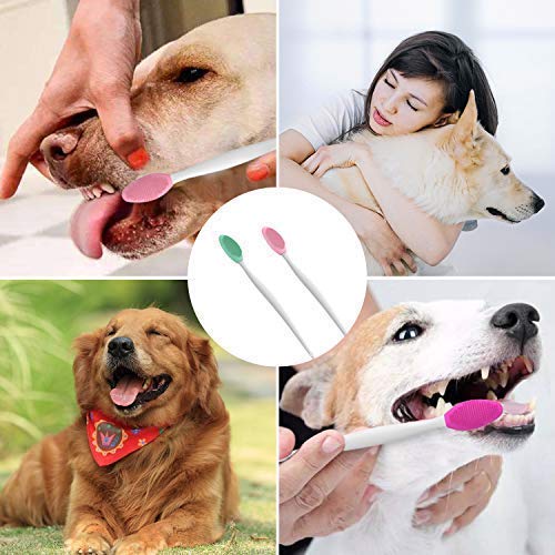 BETOY 6 pcs cepillos de Dientes para Perro y Gatos, de Silicona Suave de Doble Cara, con Mango Largo Curvado, para Cachorros, Perros pequeños, medianos, Gatos y la mayoría de Mascotas