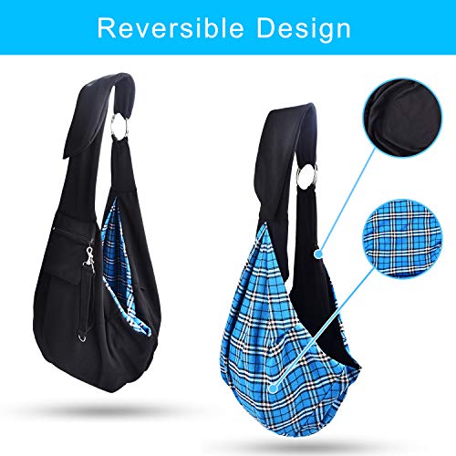 Bolsa de transporte para perros y gatos, manos libres suave reversible ajustablede algodón, bolsa de viaje para cachorros al aire libre bolsillo frontal, cinturón de 1 dispensador bolsa de residuos