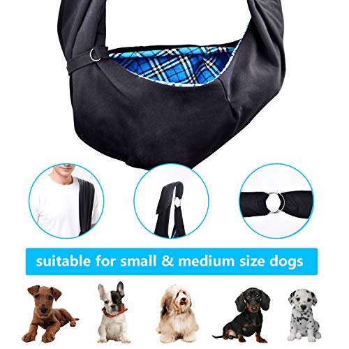 Bolsa de transporte para perros y gatos, manos libres suave reversible ajustablede algodón, bolsa de viaje para cachorros al aire libre bolsillo frontal, cinturón de 1 dispensador bolsa de residuos