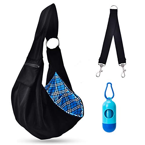 Bolsa de transporte para perros y gatos, manos libres suave reversible ajustablede algodón, bolsa de viaje para cachorros al aire libre bolsillo frontal, cinturón de 1 dispensador bolsa de residuos