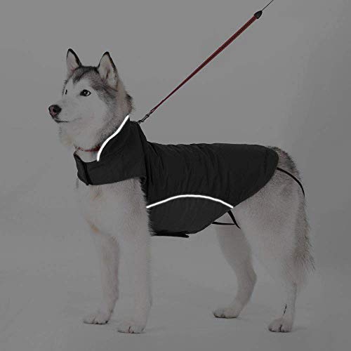 Bwiv Abrigos para Perros de Invierno Chaqueta Impermeable Forrado de Polar con Apertura para Correa Negro 4XL