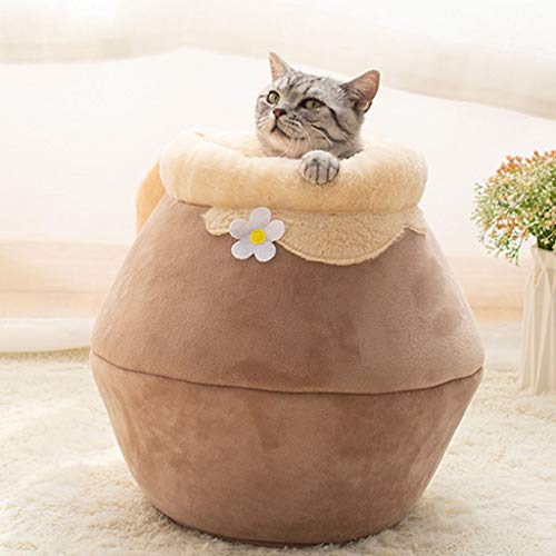 Cama Gato y Perros, Redonda Suave Donut Plegable de Felpa, Lata de Miel, Invierno Cálido Bolsa de Dormir, Extra Suave Cómodo Lindo, Lavable de La Cama para Mascotas Pequeños Medianos, 40-62cm