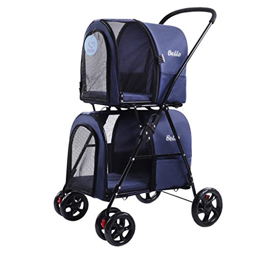 Carritos Cochecito para Perro Cochecito Plegable para Mascotas Perros De Doble Capa Vehículo Todoterreno para Perros Y Gatos Puede Soportar 18 Kg (Color : Blue, Size : 51 * 74 * 107cm)