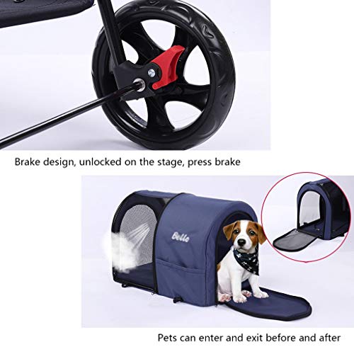 Carritos Cochecito para Perro Cochecito Plegable para Mascotas Perros De Doble Capa Vehículo Todoterreno para Perros Y Gatos Puede Soportar 18 Kg (Color : Blue, Size : 51 * 74 * 107cm)