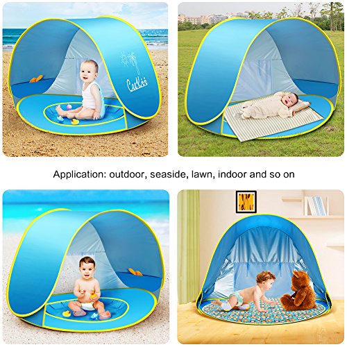 CeeKii Tienda Playa Bebe, Pop-up Tienda de bebé con Piscina para Infantil Carpa Plegable Portátil Protección Solar Anti UV 50, Tienda Campaña Playa para Bebés para Vacación Playa Parque - Azul