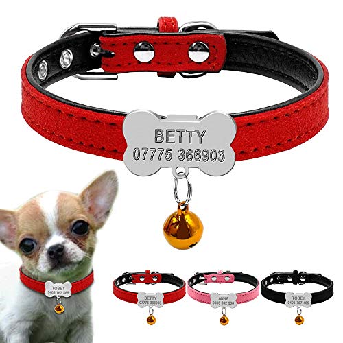 Collares De Perro Personalizados Custom Chihuahua Cachorro Gato Collar Hueso ID Etiquetas Grabadas para Perros Pequeños Y Medianos Gratis Bell XS S XXS Rosa