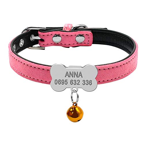 Collares De Perro Personalizados Custom Chihuahua Cachorro Gato Collar Hueso ID Etiquetas Grabadas para Perros Pequeños Y Medianos Gratis Bell XS S XXS Rosa