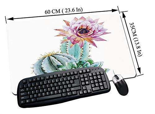 Comfortable Mouse Pad 60x35 cm,Cactus Decor, Cactus Spikes Flower en imagen natural botánica ,Impermeable con Base de Goma Antideslizante,Special-Textured Superficie para Gamers Ordenador, PC y Laptop