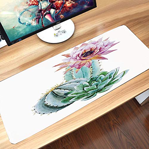 Comfortable Mouse Pad 60x35 cm,Cactus Decor, Cactus Spikes Flower en imagen natural botánica ,Impermeable con Base de Goma Antideslizante,Special-Textured Superficie para Gamers Ordenador, PC y Laptop