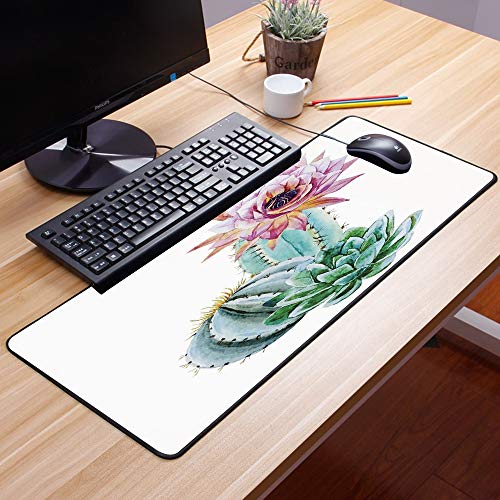 Comfortable Mouse Pad 60x35 cm,Cactus Decor, Cactus Spikes Flower en imagen natural botánica ,Impermeable con Base de Goma Antideslizante,Special-Textured Superficie para Gamers Ordenador, PC y Laptop