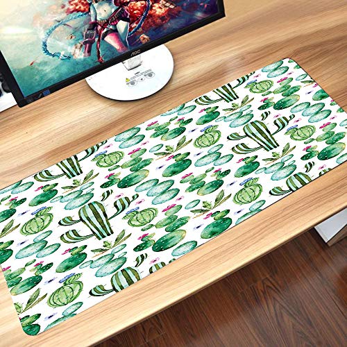 Comfortable Mouse Pad 60x35 cm,Verde, Mexicano, Texas Cactus Plants Spikes Cartoon Like Art P,Impermeable con Base de Goma Antideslizante,Special-Textured Superficie para Gamers Ordenador, PC y Laptop