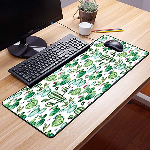 Comfortable Mouse Pad 60x35 cm,Verde, Mexicano, Texas Cactus Plants Spikes Cartoon Like Art P,Impermeable con Base de Goma Antideslizante,Special-Textured Superficie para Gamers Ordenador, PC y Laptop