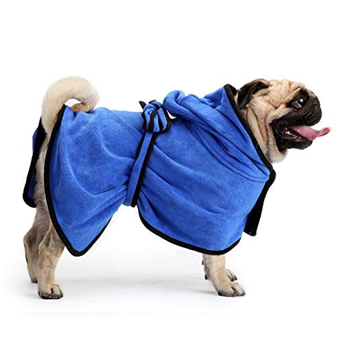 CR-Pet Supplies Mascota Albornoz Microfibra Absorbente de Secado rápido del Perrito de Toalla de baño rápidamente el Agua de Albornoz for Perros y Gatos (Color : Blue, Size : M)