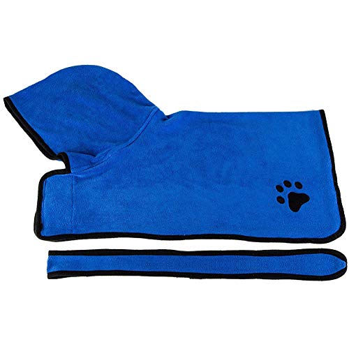 CR-Pet Supplies Mascota Albornoz Microfibra Absorbente de Secado rápido del Perrito de Toalla de baño rápidamente el Agua de Albornoz for Perros y Gatos (Color : Blue, Size : M)