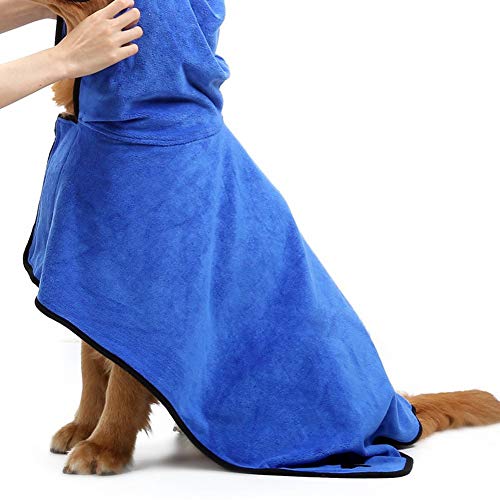 CR-Pet Supplies Mascota Albornoz Microfibra Absorbente de Secado rápido del Perrito de Toalla de baño rápidamente el Agua de Albornoz for Perros y Gatos (Color : Blue, Size : M)