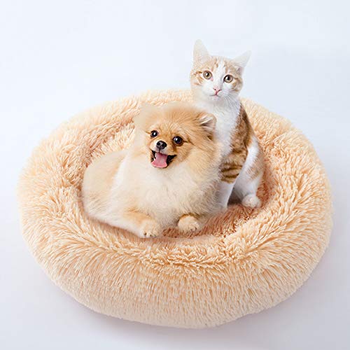 DaoRier Pelo Largo Casa para Mascotas Cama de Perro Gato Puppy Conejo Mascota Antideslizante Plegable Suave Calentar con Cojín Extraíble Rosa 50CM