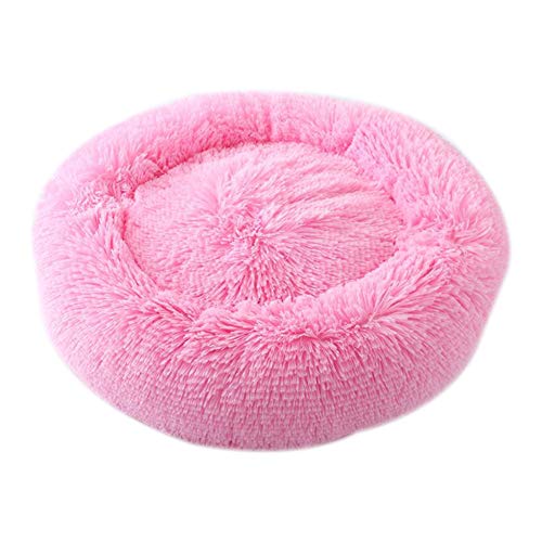 DaoRier Pelo Largo Casa para Mascotas Cama de Perro Gato Puppy Conejo Mascota Antideslizante Plegable Suave Calentar con Cojín Extraíble Rosa 50CM