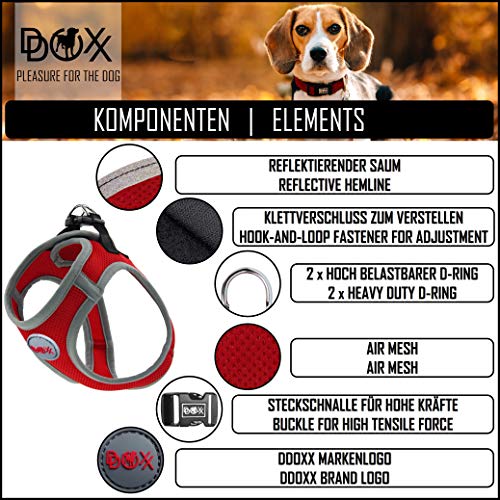 DDOXX Arnés Perro Step-In Air Mesh, Ajustable, Reflectante, Acolchado | Diferentes Colores & Tamaños | para Perros Pequeño, Mediano y Grande | Accesorios Gato Cachorro | Rojo, XS