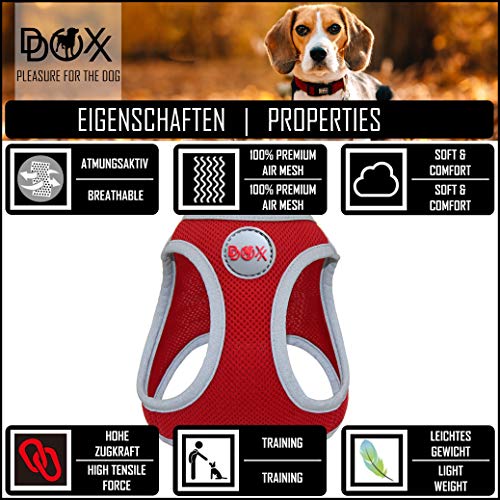 DDOXX Arnés Perro Step-In Air Mesh, Ajustable, Reflectante, Acolchado | Diferentes Colores & Tamaños | para Perros Pequeño, Mediano y Grande | Accesorios Gato Cachorro | Rojo, XS