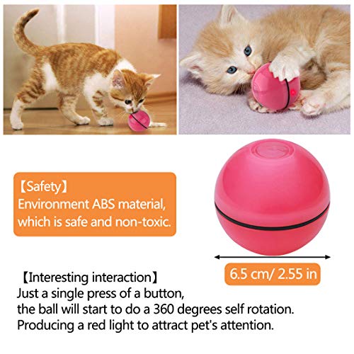 DIWUJI Bola de Gato, Juguetes para Gatos Pelotas, Carga USB Bola Giratoria Automática, Bola Eléctrica de 360 Grados Juguete Interactivo con luz LED para Ejercicio Animal Doméstico Gatos (Rosado)