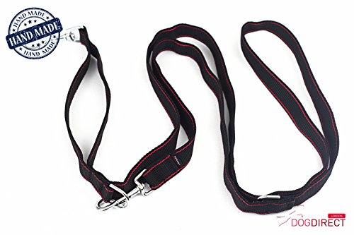 DogDirect London Correa para Perro Ajustable con Mango Adicional Extensible 200 cm-130 cm-30 cm/79 in-51 in-12 in Policía Entrenamiento Halti Correa Original TECHLINE (Negro-Rojo) 2T2