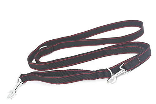 DogDirect London Correa para Perro Ajustable con Mango Adicional Extensible 200 cm-130 cm-30 cm/79 in-51 in-12 in Policía Entrenamiento Halti Correa Original TECHLINE (Negro-Rojo) 2T2