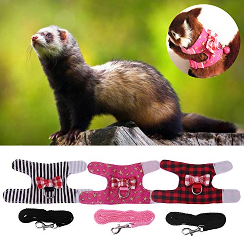 ECMQS arnés para pequeños Animales Conjunto de Laisse de Chaleco arnés de Correa de Pecho Ferret arnés de Correa de cobaye arnés de Correa de Pecho hámster, Chèque Rouge, pequeño