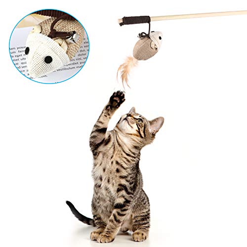 Emooqi Varita de Juguete para Gatos, Juguete de Plumas de Gato Interactivo Juguete Varita de 5 Varitas con 5 Piezas Diferentes Plumas de Juguete Divertido Juguetes para Mascotas Gatos (Estilo 1)