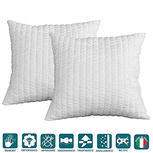 Evergreenweb - Pack de 2 almohadas 45X45 viscoelásticas de copos altos 15 cm. Perfecta adaptabilidad al cuello transpirable, antialérgico, para dolores cervicales, para a todos los colchones y camas