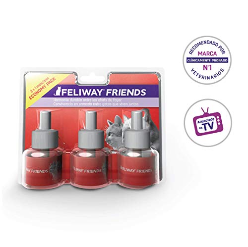 FELIWAY Friends - Anticonflictos para gatos - Peleas, Persecuciones, Bufidos, Bloqueos - Pack ahorro 3 recambios 48 ml