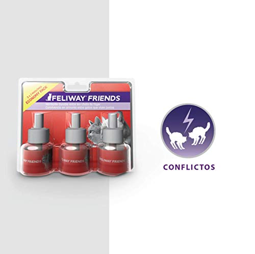 FELIWAY Friends - Anticonflictos para gatos - Peleas, Persecuciones, Bufidos, Bloqueos - Pack ahorro 3 recambios 48 ml