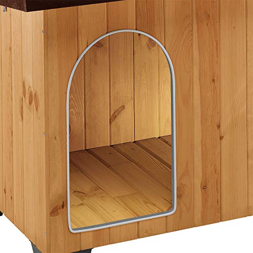 Ferplast Caseta de exterior para perros BAITA 80, Madera ecosostenible, Pies aislantes, Puerta con perfil de aluminio resistente a las mordeduras, Techo abrible, 102 x 70 x h 65,5 cm