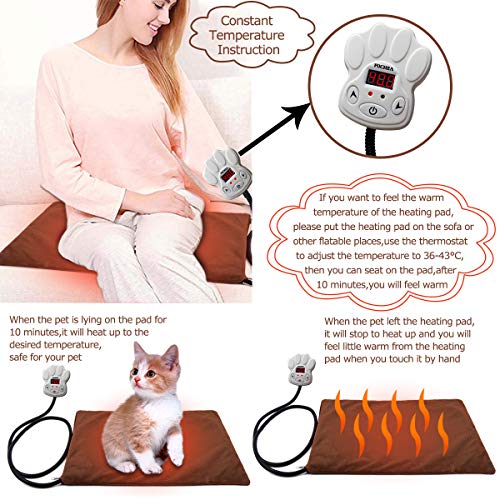 FOCHEA Manta Eléctrica Mascotas, Cojín de Calefacción para Perros y Gatos con 7 Niveles de Temperatura Ajustable, 25~55℃, 2 Cubiertas de Muletón (30 * 40 cm)