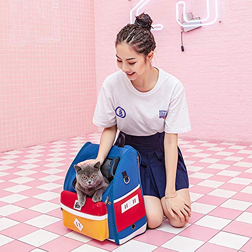 GAOXIAOMEI Mochila para Transportar Mascotas, Plegable Mochilas portaperros, Transpirable Portador de Gato, Suave Bolso Perro Transportin, Perros Gatos Transportín Jaula, para Viajar/Senderismo,Azul