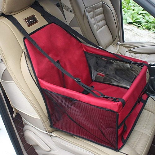 GENORTH Dog Car Seat Upgrade Deluxe Portable Pet Dog Booster Car Seat with Clip-On Safety Leash and Dog Blanket, Mascotas pequeñas(Rojo)