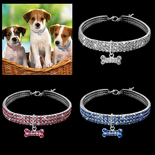 GEZICHTA Collar para Perro con Diamantes de Imitación de la Marca Gzichta, Collar para Mascotas Pequeñas o Medianas con Colgante en Forma de Hueso